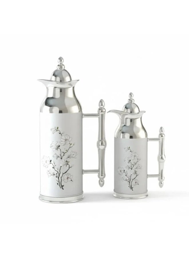 ريفان طقم ترامس ضيافة فضي مزخرف بنقشة زهور الكرز 🌸 | لمسة صباحية راقية للقهوة والشاي - Image 3